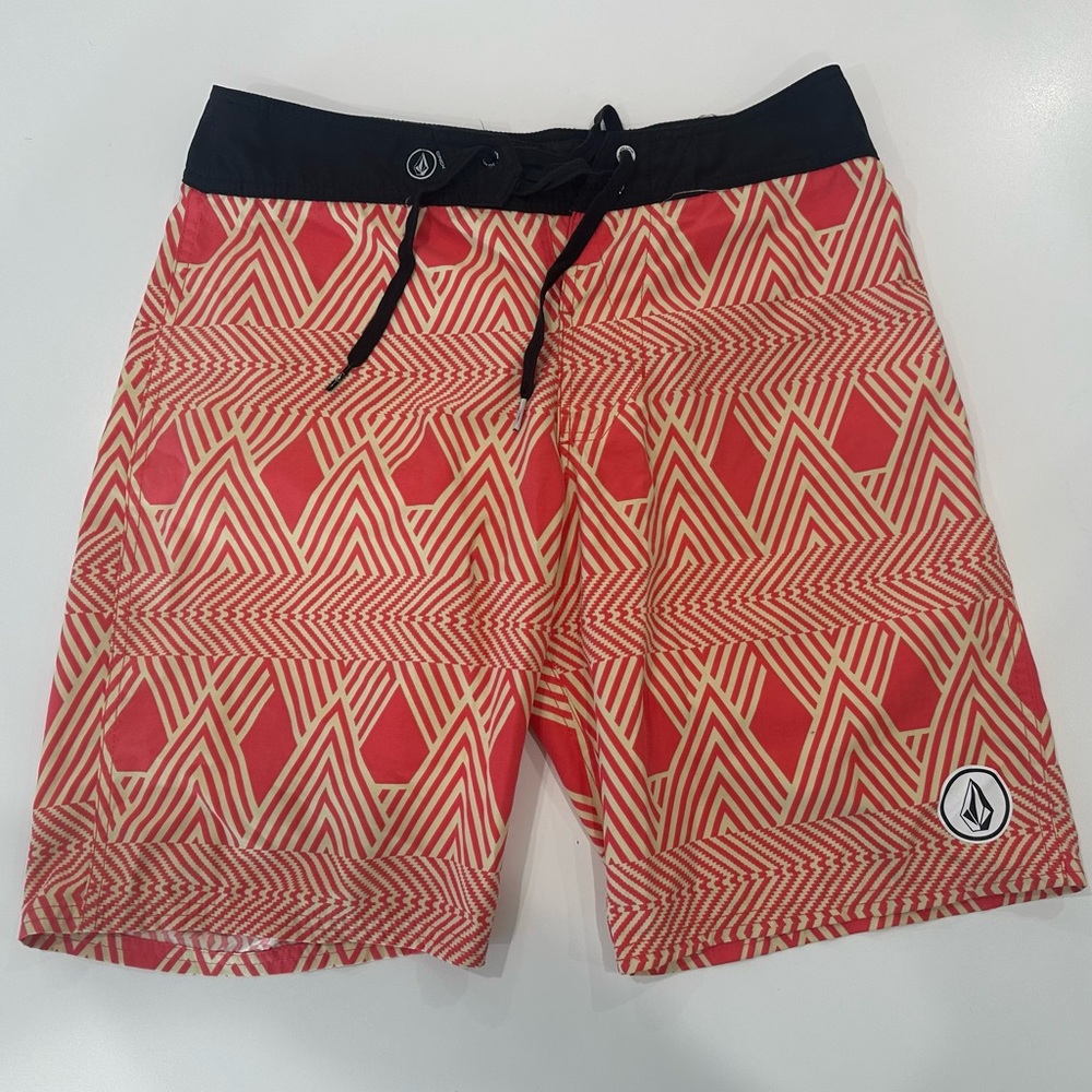 Volcom Red and Tan Men's Swim Shorts